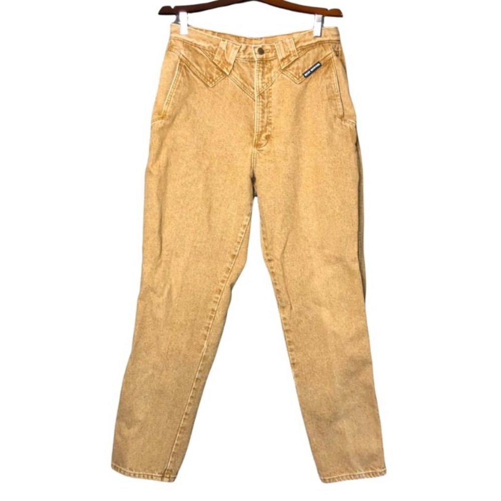 VINTAGE 80s Rockies High Waist Western Cowgirl
Jeans Mustard Acid Wash Denim 32
